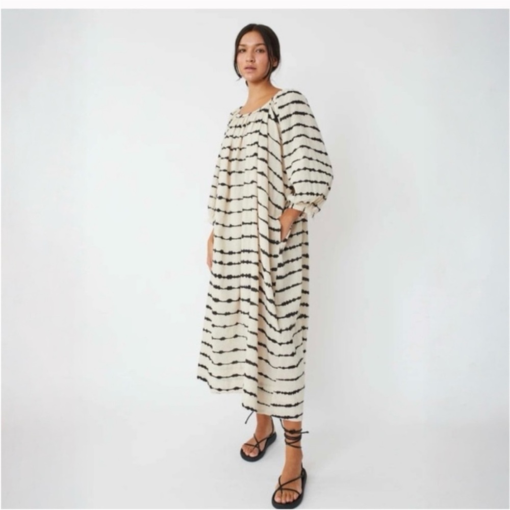 Matta Black and White Striped Long Sleeve Dress with belt